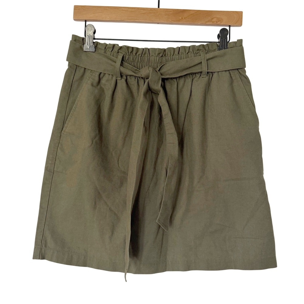 J.Crew Paperbag Tie Waist Pockets Womens S Olive Green Mini Skirt Safari NWT